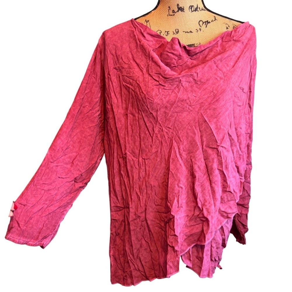 Arianna By Howard's Women Boho Cowl Neck Asymmetrical Layered Top Pink Size L/XL